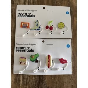 8 Silicone Straw Toppers lips hot dog avocado boot peace cherry assorted new